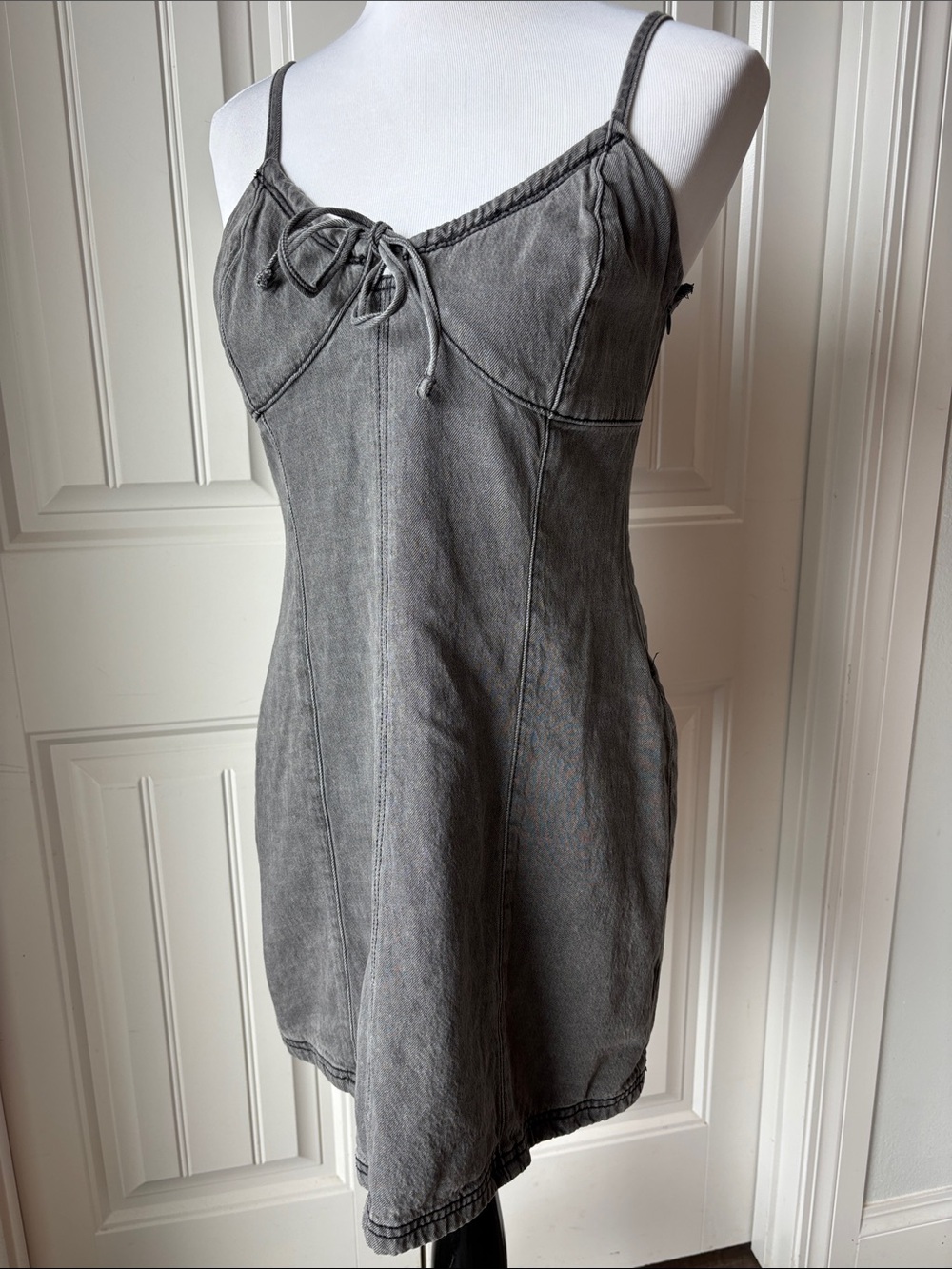 Hollister Washed Gray Slip Mini Dress with Tie Front